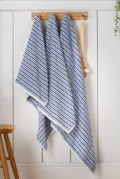 Catherine Lansfield 'Rice Weave Stripe' Cotton Hand Towel in Blue - thumbnail 1