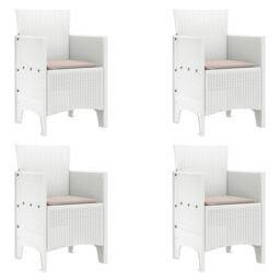 Berkfield Home Garden Chair Set of 4 White with taupe cushions - thumbnail 2