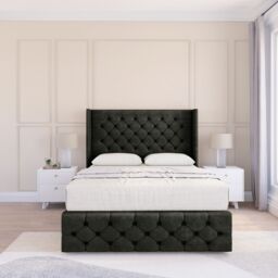 "Sloomy Luthor Dumfries Wingback Bed Set, 2 Drawers & 54"" Floor Standing Headboard in Black - Size: King" - thumbnail 2