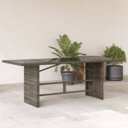 Berkfield Home Garden Table with Glass Top Grey 190x80x75 cm Poly Rattan - Size: 190 x 80 x 75 cm - thumbnail 2