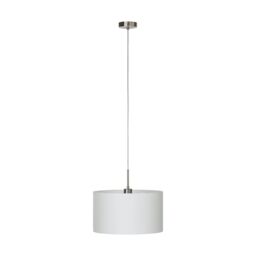 Loops Pendant Light Colour Satin Nickel Steel Shade White Fabric Bulb E27 1x60W in Metallics