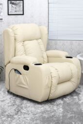 More4Homes Caesar Bonded Leather Recliner Rocking Swivel Heat & Massage Chair in Cream