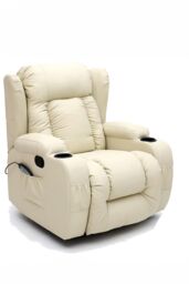 More4Homes Caesar Bonded Leather Recliner Rocking Swivel Heat & Massage Chair in Cream - thumbnail 2