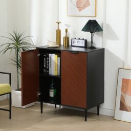 Moderna Mid-Century Sideboard, Console Table with Shelf, 71cm x 81cm in Black - Size: 71 cm x 81 cm - thumbnail 4