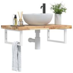 Berkfield Home Basin Shelf Wall Mounted Steel & Solid Wood Acacia in Brown - thumbnail 1