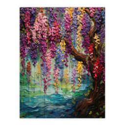 "Artery8 Colourful Cascading Wisteria Over Riverbank Heavy Oil Painting Extra Large XL Unframed Wall Art Poster Print - Size: W24"" x H32""" - thumbnail 1