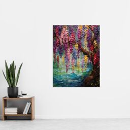 "Artery8 Colourful Cascading Wisteria Over Riverbank Heavy Oil Painting Extra Large XL Unframed Wall Art Poster Print - Size: W24"" x H32""" - thumbnail 4
