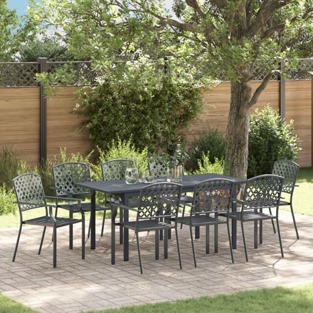 Berkfield Home 9 Piece Garden Dining Set Anthracite Steel - image 1