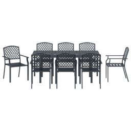 Berkfield Home 9 Piece Garden Dining Set Anthracite Steel - thumbnail 7