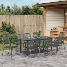 Berkfield Home 9 Piece Garden Dining Set Anthracite Steel - thumbnail 4