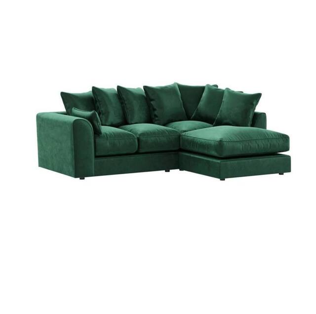 Furniture 786 Plush Velvet 4 Seater Right Hand Corner Sofa in Green - image 1