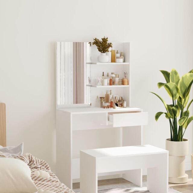 Berkfield Home Dressing Table with Mirror White 74.5x40x141 cm - image 1