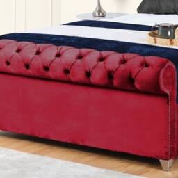 UK Bed Furniture Chesterfield Sleigh Ottoman Gas Lift Upholstered Bed 48 Inch Headboard in Maroon - Size: Double - thumbnail 3