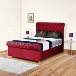 UK Bed Furniture Chesterfield Sleigh Ottoman Gas Lift Upholstered Bed 48 Inch Headboard in Maroon - Size: Double - thumbnail 1