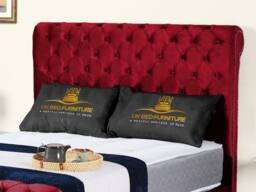 UK Bed Furniture Chesterfield Sleigh Ottoman Gas Lift Upholstered Bed 48 Inch Headboard in Maroon - Size: Double - thumbnail 2