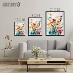 "Artery8 Wild Flowers Abstract Watercolour Framed Canvas Wall Art Print - Size: W12"" x H16""" - thumbnail 4