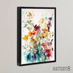 "Artery8 Wild Flowers Abstract Watercolour Framed Canvas Wall Art Print - Size: W12"" x H16""" - thumbnail 2