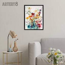 "Artery8 Wild Flowers Abstract Watercolour Framed Canvas Wall Art Print - Size: W12"" x H16""" - thumbnail 3