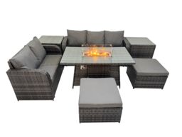 Fimous Garden Outdoor Rattan Furniture Set with 2 Big Footstools 2 Side Table in Dark Grey - thumbnail 1