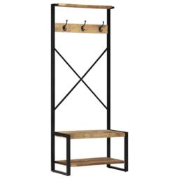 Berkfield Home Beautiful Clothes Rack 80x40x190 cm Solid Rough Wood Mango in Brown - Size: 80 x 40 x 190 cm - thumbnail 2