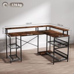 HOMCOM L Shaped Gaming Desk w/ LED Lights & Power Outlets for Small Space in Brown - thumbnail 3