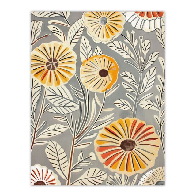 "Artery8 Rustic Marigold Flowers Blue Yellow Simple Floral Wall Art Print in Grey - Size: W24"" x H32""" - image 1