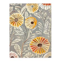 "Artery8 Rustic Marigold Flowers Blue Yellow Simple Floral Wall Art Print in Grey - Size: W24"" x H32""" - thumbnail 1