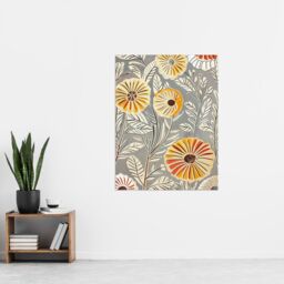 "Artery8 Rustic Marigold Flowers Blue Yellow Simple Floral Wall Art Print in Grey - Size: W24"" x H32""" - thumbnail 4