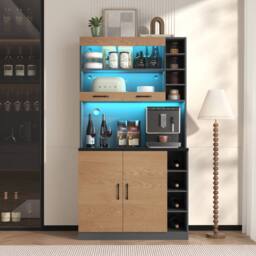 BTM Tall Kitchen Cabinet with LED Lighting & Adjustable Shelves in Natural - thumbnail 2