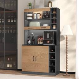 BTM Tall Kitchen Cabinet with LED Lighting & Adjustable Shelves in Natural - thumbnail 4
