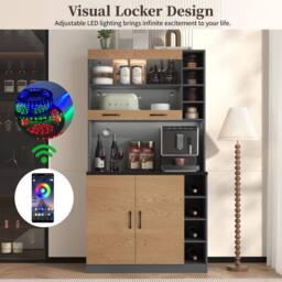 BTM Tall Kitchen Cabinet with LED Lighting & Adjustable Shelves in Natural - thumbnail 6