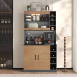 BTM Tall Kitchen Cabinet with LED Lighting & Adjustable Shelves in Natural - thumbnail 5