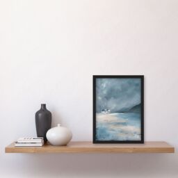 Artery8 Classic Scottish Cottage on Coast Oil Painting Framed Art Print in Grey - Size: A4 - thumbnail 4
