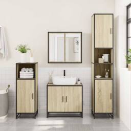 Berkfield Home Durable 3 Piece Bathroom Furniture Set Sonoma Oak Engineered Wood in Light Tan - thumbnail 1