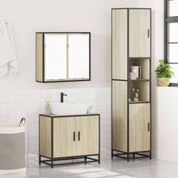Berkfield Home Durable 3 Piece Bathroom Furniture Set Sonoma Oak Engineered Wood in Light Tan - thumbnail 4