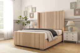 "Sloomy Hargrave Plush Bed Frame With 50"" Upholstered Wingback Headboard in Stone - Size: Small Single" - thumbnail 2