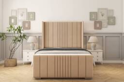 "Sloomy Hargrave Plush Bed Frame With 50"" Upholstered Wingback Headboard in Stone - Size: Small Single" - thumbnail 1