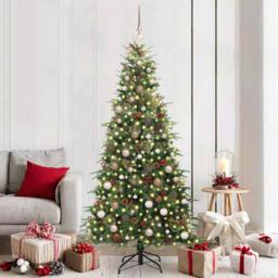 Berkfield Home Artificial Hinged Christmas Tree Green 210 cm PE & PVC - thumbnail 1