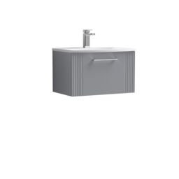 Balterley Wall Hung 1 Drawer Vanity Unit - Curved Basin 600mm, Satin Grey - thumbnail 1