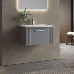 Balterley Wall Hung 1 Drawer Vanity Unit - Curved Basin 600mm, Satin Grey - thumbnail 4
