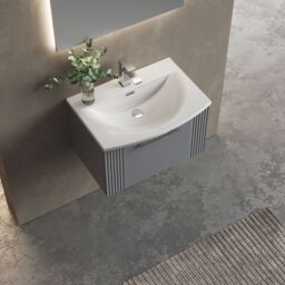Balterley Wall Hung 1 Drawer Vanity Unit - Curved Basin 600mm, Satin Grey - thumbnail 3