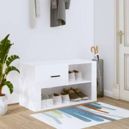 Berkfield Home Shoe Cabinet High Gloss White 80x35x45 cm Engineered Wood - Size: 80 x 35 x 45 cm - thumbnail 2