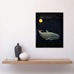 "Artery8 Wall Art Print Whale Breach at Full Moon Reach for the Stars Conceptual Artwork Kids Bedroom Art Framed in Black - Size: W12"" x H16""" - thumbnail 2