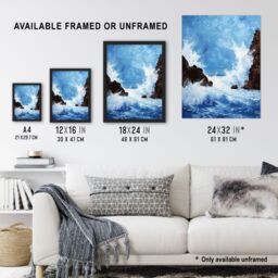 "Artery8 Waves Crashing Rocks Sea Spray Oil Painting Wall Art Print in Blue - Size: W24"" x H32""" - thumbnail 3