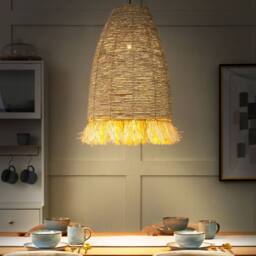 Wyld and Coco Pendant Lamp Natural Corn Husk Shade Wicker and Seagrass Black Iron - thumbnail 1