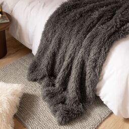 Furn Rowan Faux Fur Throw in Grey - Size: 130 cm x 170 cm - thumbnail 1