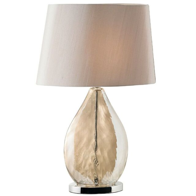 Loops Table Lamp & Shade Gold Tinted Glass & Mink Fabric Modern Pretty Bedside Light in Clear - image 1