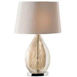 Loops Table Lamp & Shade Gold Tinted Glass & Mink Fabric Modern Pretty Bedside Light in Clear