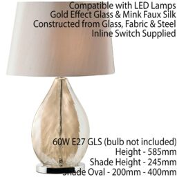 Loops Table Lamp & Shade Gold Tinted Glass & Mink Fabric Modern Pretty Bedside Light in Clear - thumbnail 2