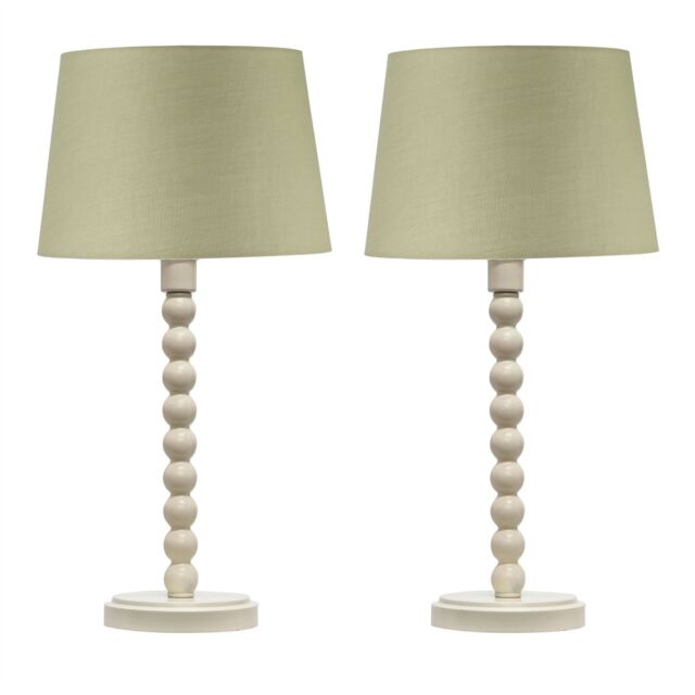 First Choice Lighting Set of 2 Bobbin - Ivory Lamps with Sage Green Cotton Shades in White - image 1